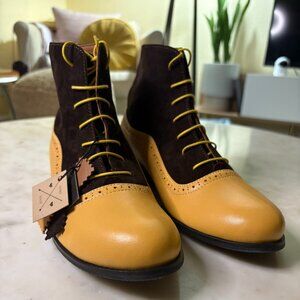 JULIA BO Armada Oxford Boots | Handmade Dark Brown + Yellow Beige EU 40 US 9-9.5